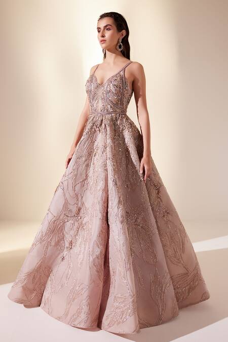 Buy_Adaara Couture_Pink Organza, Net Cut Work, Sequins Wonder Whims Floral Embroidered Gown _Online_at_Aza_Fashions