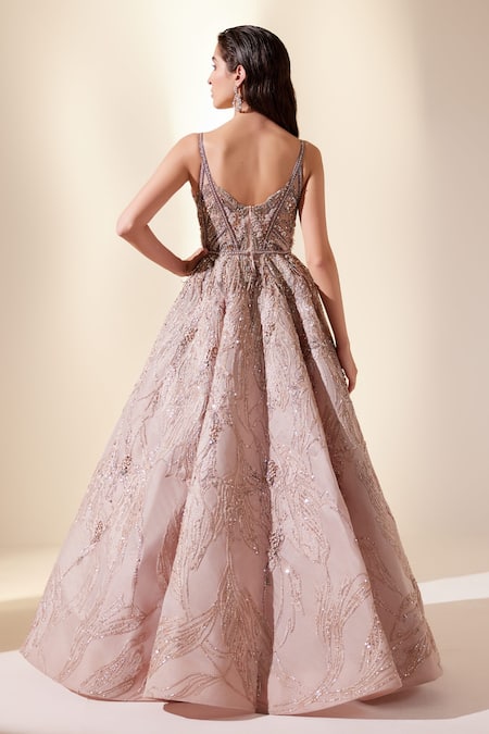 Shop_Adaara Couture_Pink Organza, Net Cut Work, Sequins Wonder Whims Floral Embroidered Gown _Online_at_Aza_Fashions