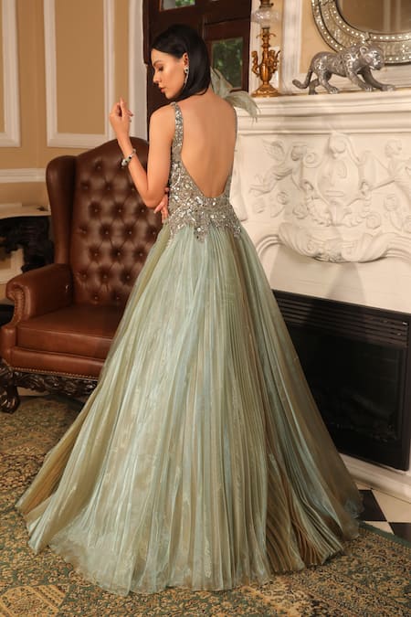 Presto Couture Floral Applique Gown 