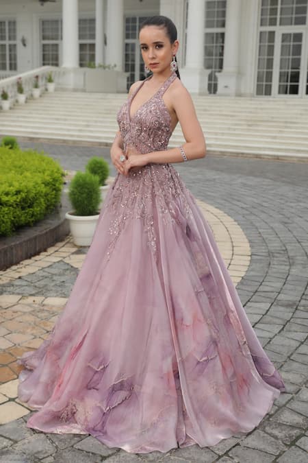 Presto Couture Abstract Print Gown 