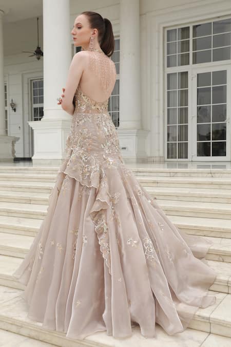 Presto Couture Floral Embroidered Fish Cut Gown 