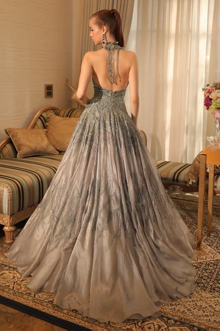 Presto Couture Geometric Embroidered Cut Out Gown 