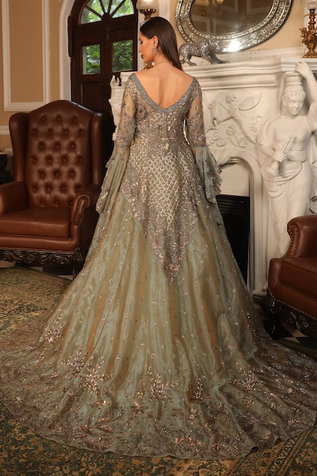 Presto Couture Hand Embroidered Trail Jacket Bridal Lehenga Set 