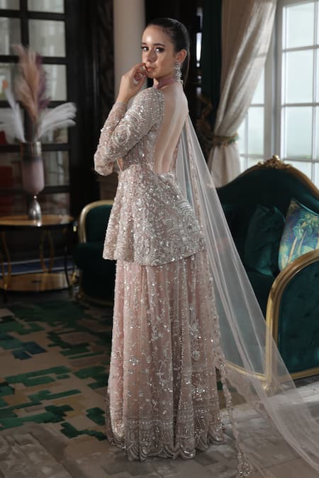 Presto Couture Flower Hand Embroidered Kurta Sharara Set 