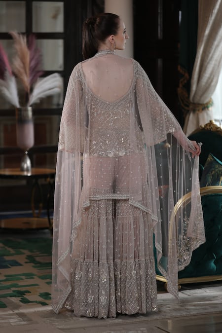 Presto Couture Hand Embroidered Short Kurta Sharara Set 