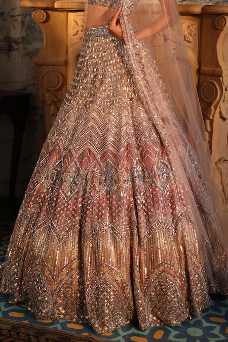Buy_Presto Couture_Multi Color Net Sequins, Abstract Geometric Hand Embroidered Bridal Lehenga Set _Online_at_Aza_Fashions