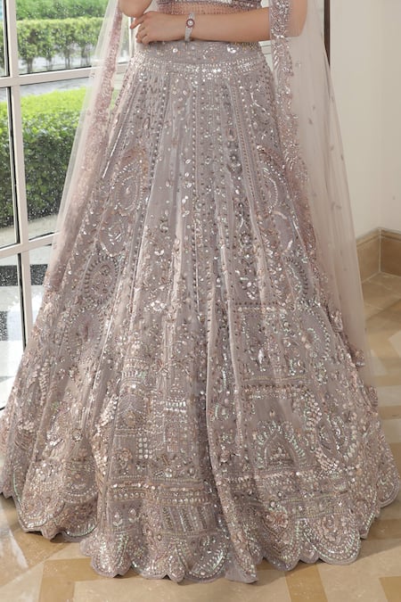 Shop Presto Couture Beige Organza Sequins, Crystals Tonal Hand Embroidered Bridal Lehenga Set Online at Aza Fashions Shop_Presto Couture_Beige Organza Sequins, Crystals Tonal Hand Embroidered Bridal Lehenga Set _Online_at_Aza_Fashions