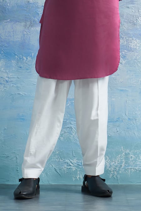 Shop_Charkhee_Pink Linen, Cotton Satin Grape Solid Pathani Kurta Set _Online_at_Aza_Fashions