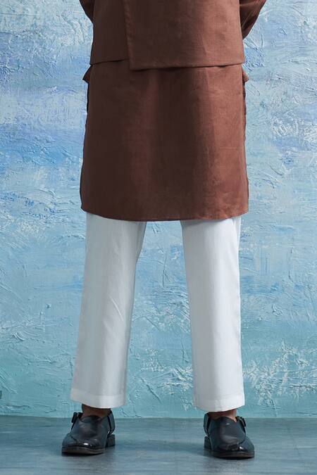Buy Charkhee Brown Linen, Cotton Satin, Poplin Solid Asymmetric Bundi Kurta Set Online at Aza Fashions Buy_Charkhee_Brown Linen, Cotton Satin, Poplin Solid Asymmetric Bundi Kurta Set _Online_at_Aza_Fashions