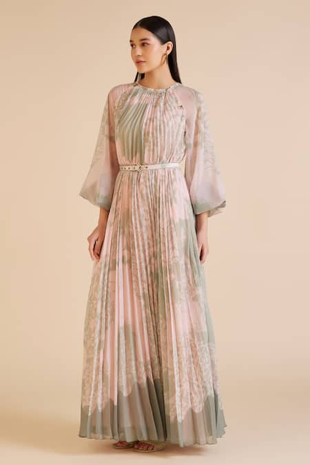 Pankaj & Nidhi Cypress Floral Print Pleated Dress 