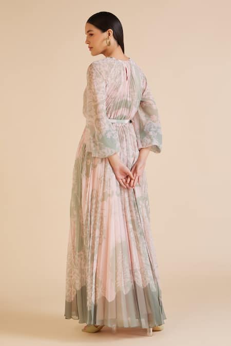 Pankaj & Nidhi Cypress Floral Print Pleated Dress 