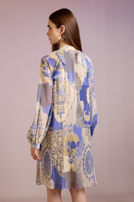 Shop Pankaj & Nidhi Yellow Chiffon Tassels Keyhole Neck Mughal Floral Print Dress at Aza Fashions Shop_Pankaj & Nidhi_Yellow Chiffon Tassels Keyhole Neck Mughal Floral Print Dress _at_Aza_Fashions