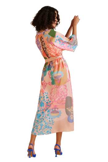 Buy_Pankaj & Nidhi_Multi Color Satin Collared Ornament Botanical Print Dress _Online_at_Aza_Fashions