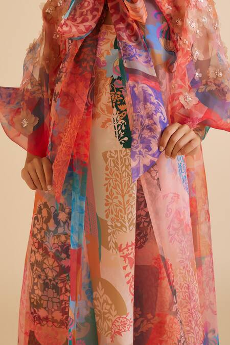 Pankaj & Nidhi Multi Color Ornament Floral Print Cape With Inner at Aza Fashions Pankaj & Nidhi_Multi Color Ornament Floral Print Cape With Inner _at_Aza_Fashions