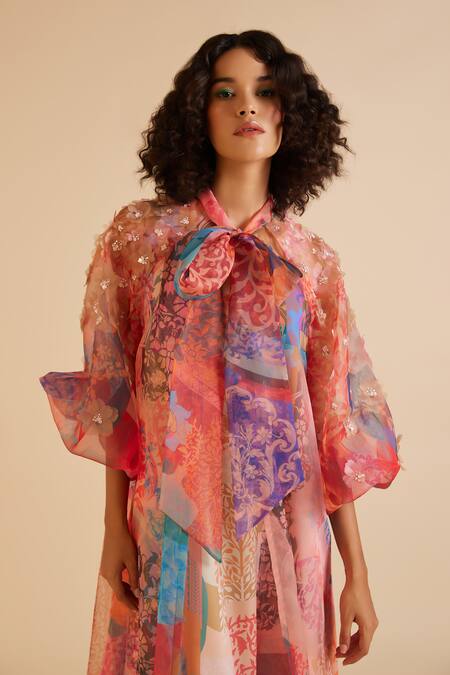 Buy Pankaj & Nidhi Multi Color Ornament Floral Print Cape With Inner Buy_Pankaj & Nidhi_Multi Color Ornament Floral Print Cape With Inner