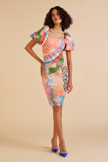 Pankaj & Nidhi Ornament Floral Print Sheath Dress 