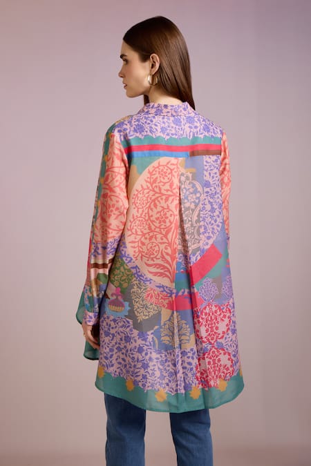 Pankaj & Nidhi Ornament Floral Print High Low Shirt