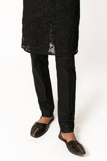 Rabani & Rakha Black Georgette, Cotton, Silk Embroidery Floral Kurta And Pant Set Online at Aza Fashions Rabani & Rakha_Black Georgette, Cotton, Silk Embroidery Floral Kurta And Pant Set _Online_at_Aza_Fashions