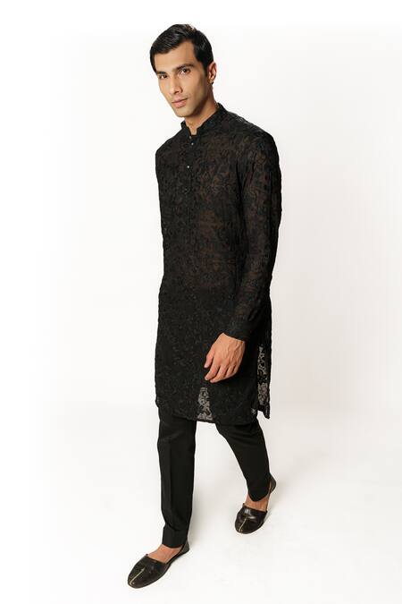 Buy Rabani & Rakha Black Georgette, Cotton, Silk Embroidery Floral Kurta And Pant Set Online at Aza Fashions Buy_Rabani & Rakha_Black Georgette, Cotton, Silk Embroidery Floral Kurta And Pant Set _Online_at_Aza_Fashions