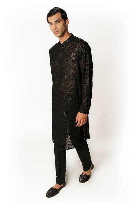 Buy Rabani & Rakha Black Georgette, Cotton Satin, Cotton, Silk Sequins Embroidered Kurta And Pant Set Online at Aza Fashions Buy_Rabani & Rakha_Black Georgette, Cotton Satin, Cotton, Silk Sequins Embroidered Kurta And Pant Set _Online_at_Aza_Fashions