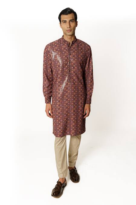 Buy_Rabani & Rakha_Purple Cotton, Silk, Georgette Sequins Embroidered Straight Kurta And Pant Set _Online_at_Aza_Fashions