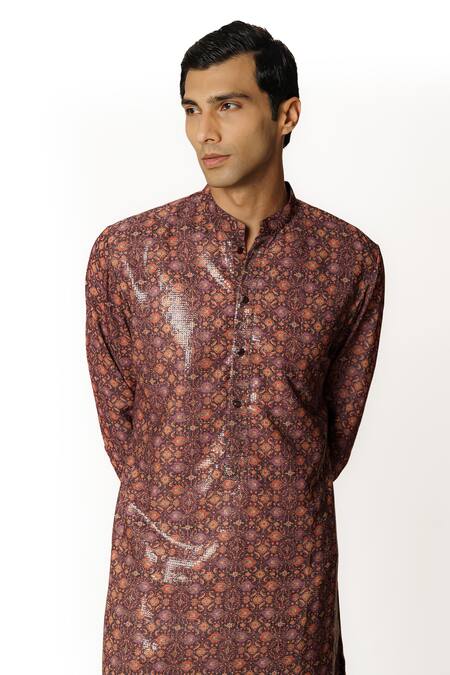 Rabani & Rakha_Purple Cotton, Silk, Georgette Sequins Embroidered Straight Kurta And Pant Set _at_Aza_Fashions