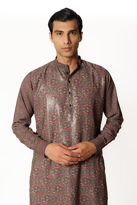 Rabani & Rakha Blue Cotton, Georgette, Crepe, Silk Sequins Printed Embroidered Kurta And Pant Set at Aza Fashions Rabani & Rakha_Blue Cotton, Georgette, Crepe, Silk Sequins Printed Embroidered Kurta And Pant Set _at_Aza_Fashions