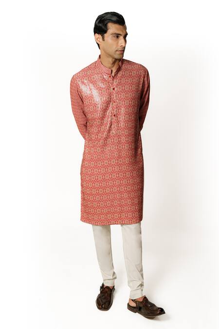 Rabani & Rakha Red Cotton, Georgette, Silk Sequins Straight Embroidered Kurta And Pant Set Online at Aza Fashions Rabani & Rakha_Red Cotton, Georgette, Silk Sequins Straight Embroidered Kurta And Pant Set _Online_at_Aza_Fashions