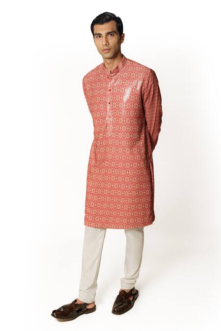 Buy Rabani & Rakha Red Cotton, Georgette, Silk Sequins Straight Embroidered Kurta And Pant Set Online at Aza Fashions Buy_Rabani & Rakha_Red Cotton, Georgette, Silk Sequins Straight Embroidered Kurta And Pant Set _Online_at_Aza_Fashions