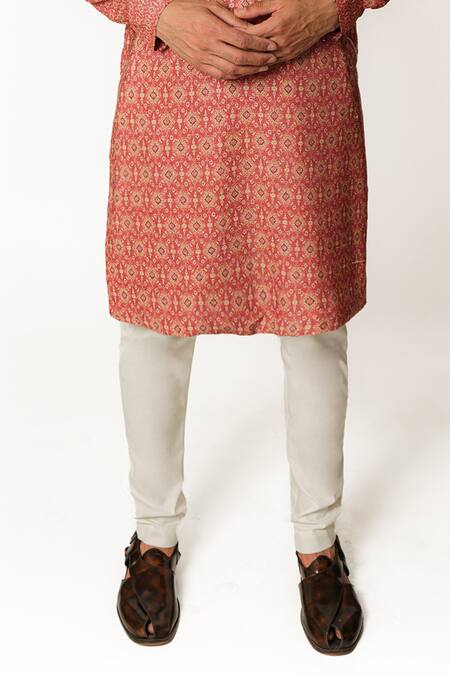 Rabani & Rakha Red Cotton, Georgette, Silk Sequins Straight Embroidered Kurta And Pant Set at Aza Fashions Rabani & Rakha_Red Cotton, Georgette, Silk Sequins Straight Embroidered Kurta And Pant Set _at_Aza_Fashions