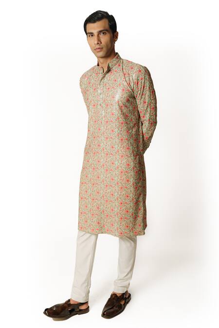 Buy Rabani & Rakha Green Georgette, Cotton, Silk Sequins Floral Print Embroidered Kurta And Pant Set Online at Aza Fashions Buy_Rabani & Rakha_Green Georgette, Cotton, Silk Sequins Floral Print Embroidered Kurta And Pant Set _Online_at_Aza_Fashions