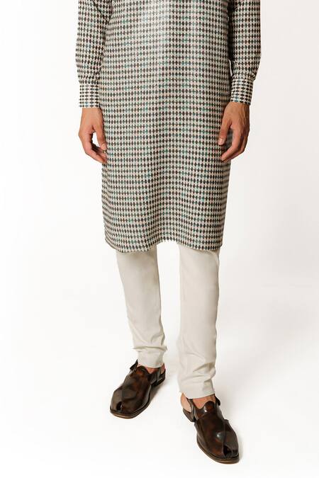 Rabani & Rakha_Ivory Cotton, Silk, Georgette Sequins Embroidered Printed Kurta And Pant Set _Online_at_Aza_Fashions