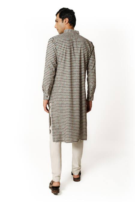 Shop_Rabani & Rakha_Ivory Cotton, Silk, Georgette Sequins Embroidered Printed Kurta And Pant Set _at_Aza_Fashions