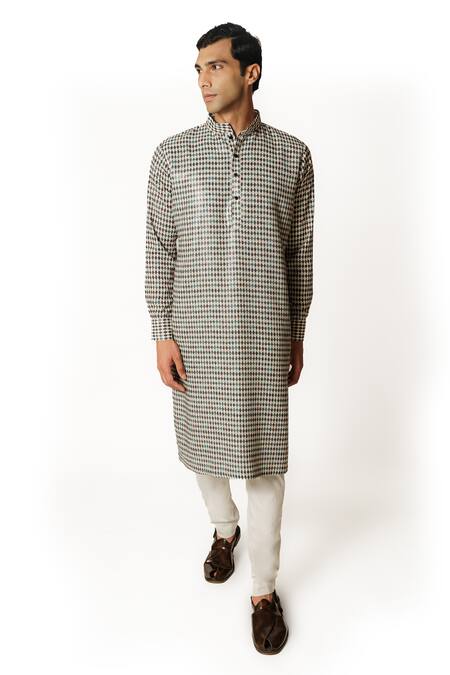 Shop_Rabani & Rakha_Ivory Cotton, Silk, Georgette Sequins Embroidered Printed Kurta And Pant Set _Online_at_Aza_Fashions