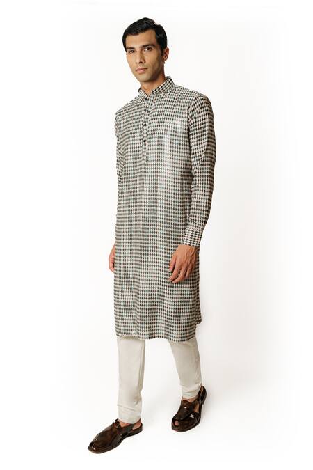 Rabani & Rakha_Ivory Cotton, Silk, Georgette Sequins Embroidered Printed Kurta And Pant Set _at_Aza_Fashions