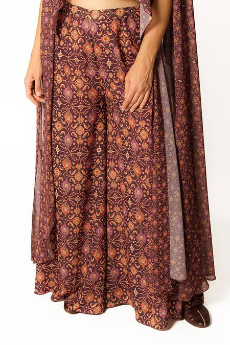 Rabani & Rakha Purple Crepe, Georgette Sequins, Beads, Floral Print Cape And Palazzo Set Online at Aza Fashions Rabani & Rakha_Purple Crepe, Georgette Sequins, Beads, Floral Print Cape And Palazzo Set _Online_at_Aza_Fashions