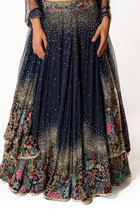 Buy Rabani & Rakha Blue Net, Georgette Sequins, Floral Resham Embroidered Lehenga Blouse Set Online at Aza Fashions Buy_Rabani & Rakha_Blue Net, Georgette Sequins, Floral Resham Embroidered Lehenga Blouse Set _Online_at_Aza_Fashions