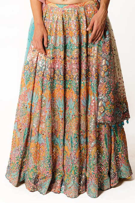 Buy Rabani & Rakha Multi Color Georgette Sequins Square Neck Kasab Hand Embroidered Lehenga Set Online at Aza Fashions Buy_Rabani & Rakha_Multi Color Georgette Sequins Square Neck Kasab Hand Embroidered Lehenga Set _Online_at_Aza_Fashions