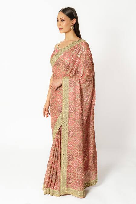 Buy Rabani & Rakha Pink Georgette Sequins, Embroidery Round Bandhani Pattern Saree With Blouse Online at Aza Fashions Buy_Rabani & Rakha_Pink Georgette Sequins, Embroidery Round Bandhani Pattern Saree With Blouse _Online_at_Aza_Fashions
