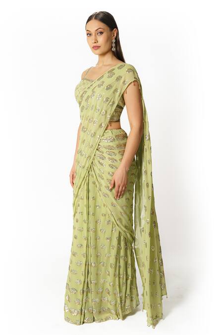 Buy Rabani & Rakha Green Georgette Sequins, Cut Work, Round Pattern Embellished Saree With Blouse Online at Aza Fashions Buy_Rabani & Rakha_Green Georgette Sequins, Cut Work, Round Pattern Embellished Saree With Blouse _Online_at_Aza_Fashions