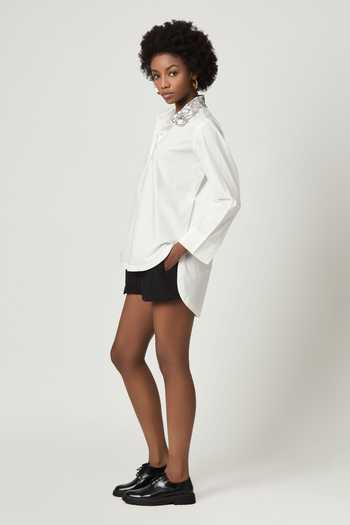 Orchid Embroidered Collar Shirt Patou | Embroidered Cotton Polo Shirt Orchid Embroidered Collar Shirt