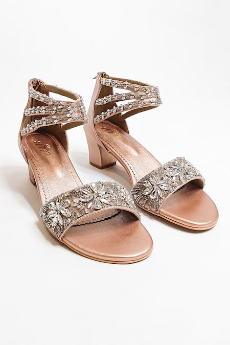 Shop The Alter Rose Gold Rhinestones Bella Embellished Block Heels at Aza Fashions Shop_The Alter_Rose Gold Rhinestones Bella Embellished Block Heels _at_Aza_Fashions