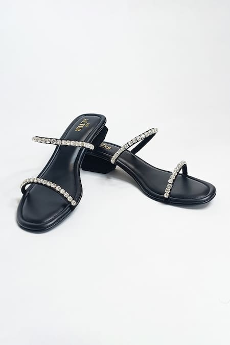 Shop The Alter Black Rhinestones Mysha Embellished Slip-on Block Heels at Aza Fashions Shop_The Alter_Black Rhinestones Mysha Embellished Slip-on Block Heels _at_Aza_Fashions