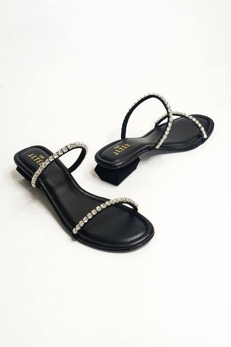 The Alter Black Rhinestones Mysha Embellished Slip-on Block Heels Online at Aza Fashions The Alter_Black Rhinestones Mysha Embellished Slip-on Block Heels _Online_at_Aza_Fashions