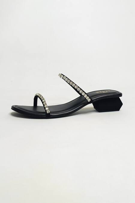 Buy The Alter Black Rhinestones Mysha Embellished Slip-on Block Heels Online at Aza Fashions Buy_The Alter_Black Rhinestones Mysha Embellished Slip-on Block Heels _Online_at_Aza_Fashions