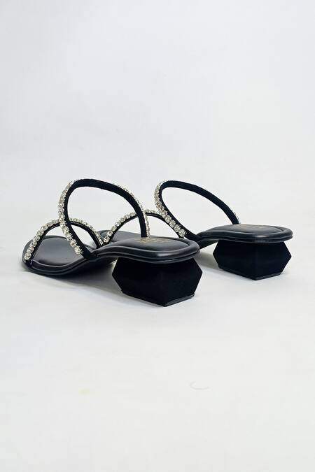Shop The Alter Black Rhinestones Mysha Embellished Slip-on Block Heels Online at Aza Fashions Shop_The Alter_Black Rhinestones Mysha Embellished Slip-on Block Heels _Online_at_Aza_Fashions