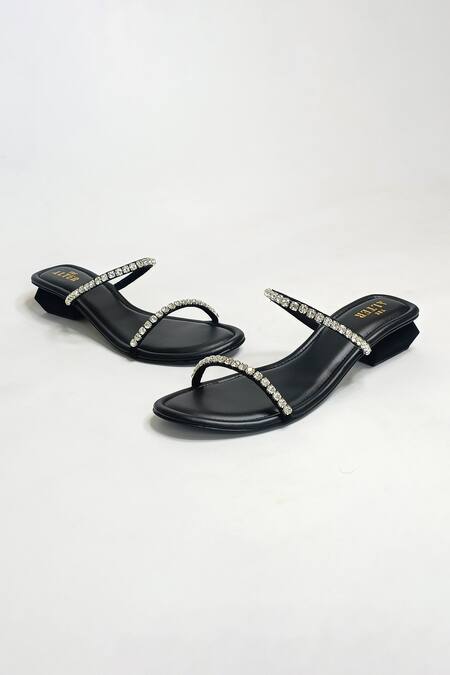 Buy The Alter Black Rhinestones Mysha Embellished Slip-on Block Heels Buy_The Alter_Black Rhinestones Mysha Embellished Slip-on Block Heels