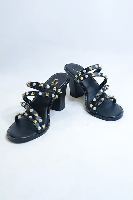 THE ALTER Studs & Pearls Embellished Strappy Block Heels 