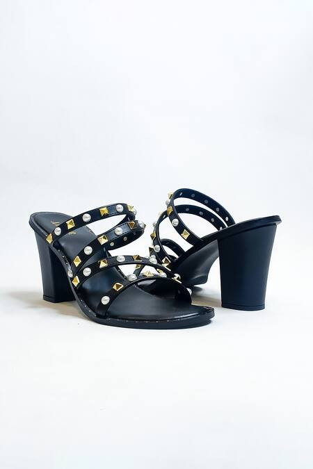 Buy The Alter Black Pearls, Studs And Embellished Strappy Block Heels Online at Aza Fashions Buy_The Alter_Black Pearls, Studs And Embellished Strappy Block Heels _Online_at_Aza_Fashions