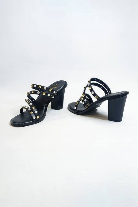 Shop The Alter Black Pearls, Studs And Embellished Strappy Block Heels Online at Aza Fashions Shop_The Alter_Black Pearls, Studs And Embellished Strappy Block Heels _Online_at_Aza_Fashions